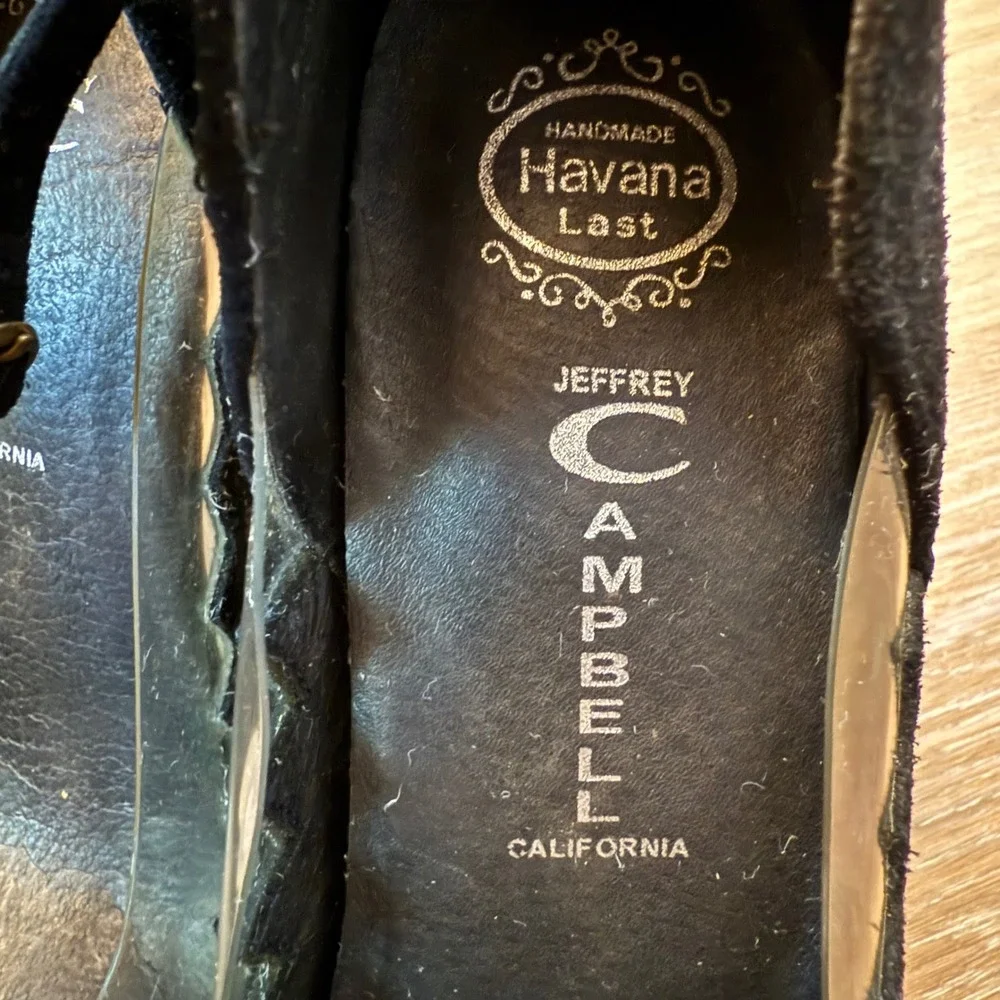 Jeffrey Campbell Wedge Heels 8 Handmade Havana Black Suede Platform ZigZag Clear